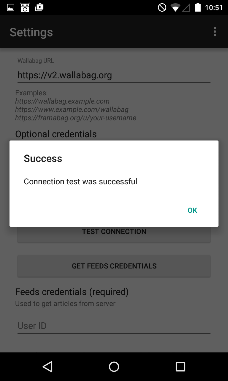 Test di connessione avvenuto con successo